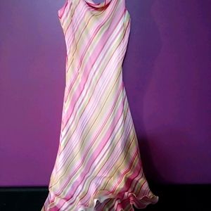 Sz7 Sleeveless High/Low Dress with Draped Neckline